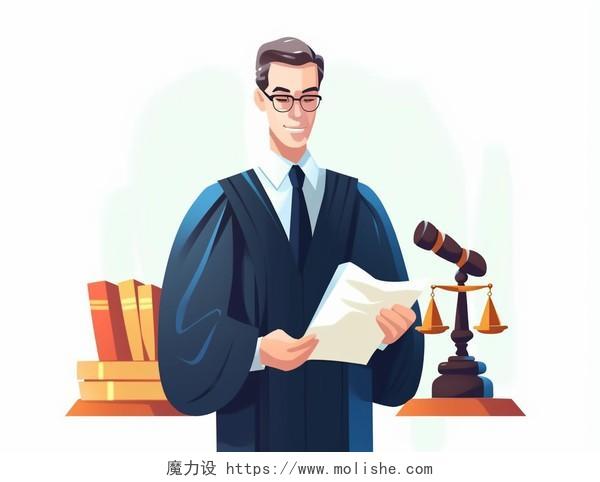 站着的法官法官拿着法律文件卡通